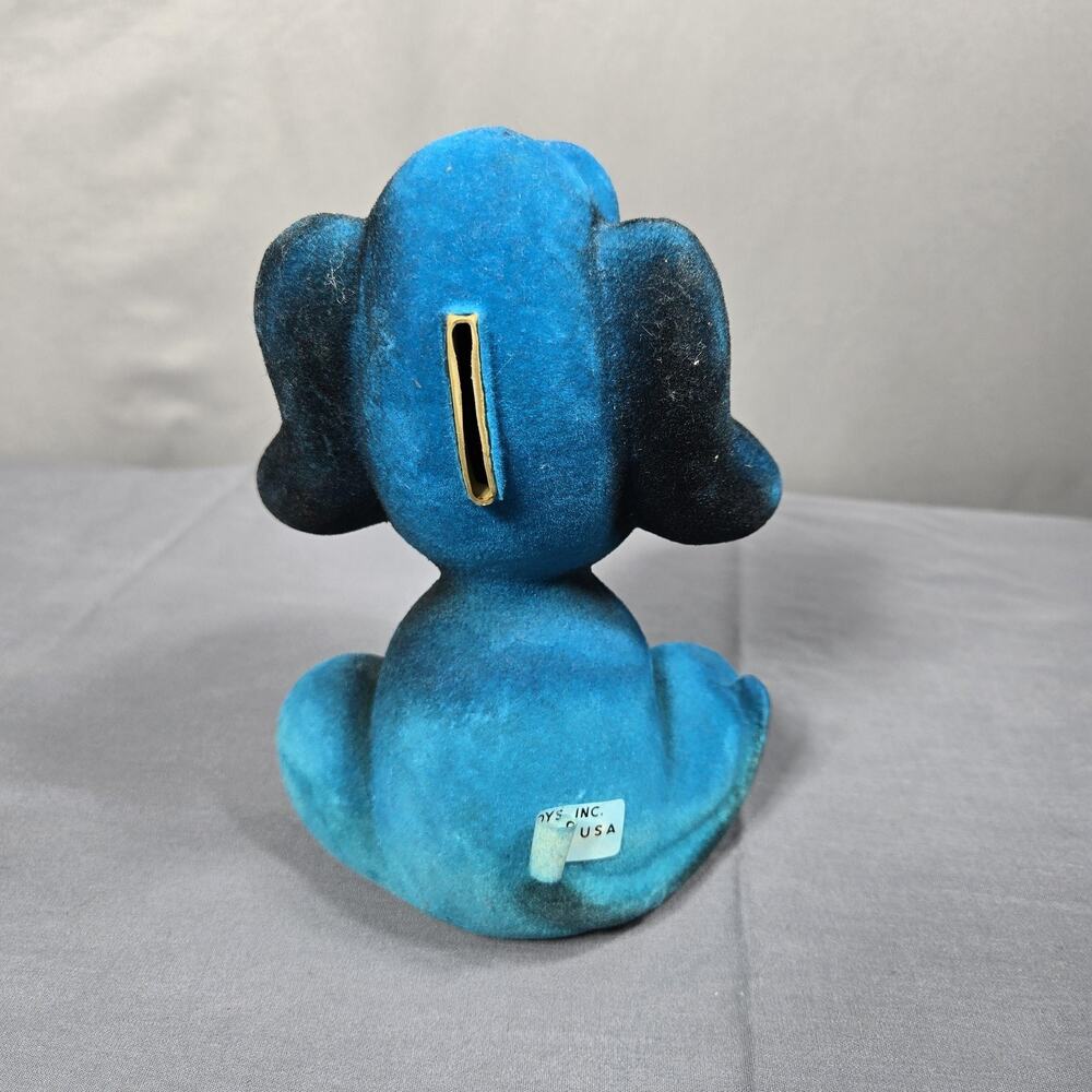 Vtg 1973 Genie Toys Inc Flocked Blue Barking Dog Coin Bank St Louis MO Puppy - Picture 4 of 10